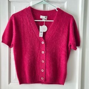 J. Crew Brushed Cashmere Short Sleeve Cardigan Crimson Rouge XXS NWT $178